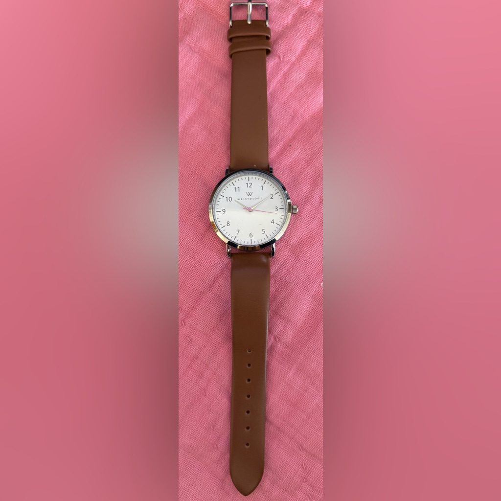 Brown Leather Strap Watch With White Dial